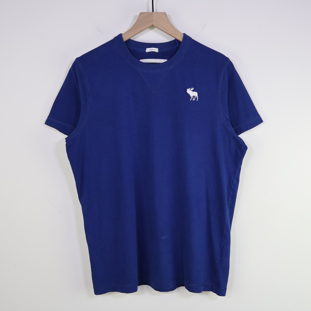 Abercrombie & Fitch Muscle Fit Moose Logo T-Shirt XL Blue Cotton Casual Preppy